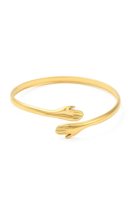 Ion Plating(IP) 304 Stainless Steel Double Hands Hug Open Cuff Bangle Jewelry for Women Real 18K golden Plated Inner Diameter: 2 inch(5.2cm)