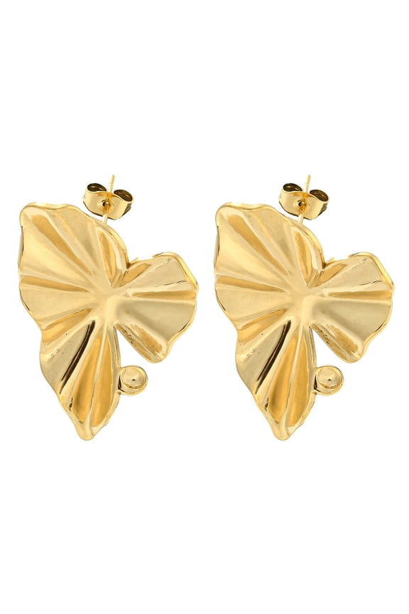 Ion Plating(IP) 304 Stainless Steel Ear Studs Leaf Real 18K golden Plated 34x25mm