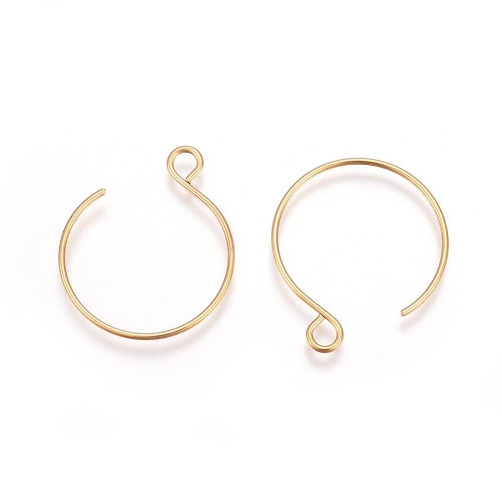 Ion Plating(IP) 304 Stainless Steel Earring Hooks Ear Wire with Horizontal Loop Golden 22x18mm Hole: 2.5mm 20 Gauge Pin: 0.8mm