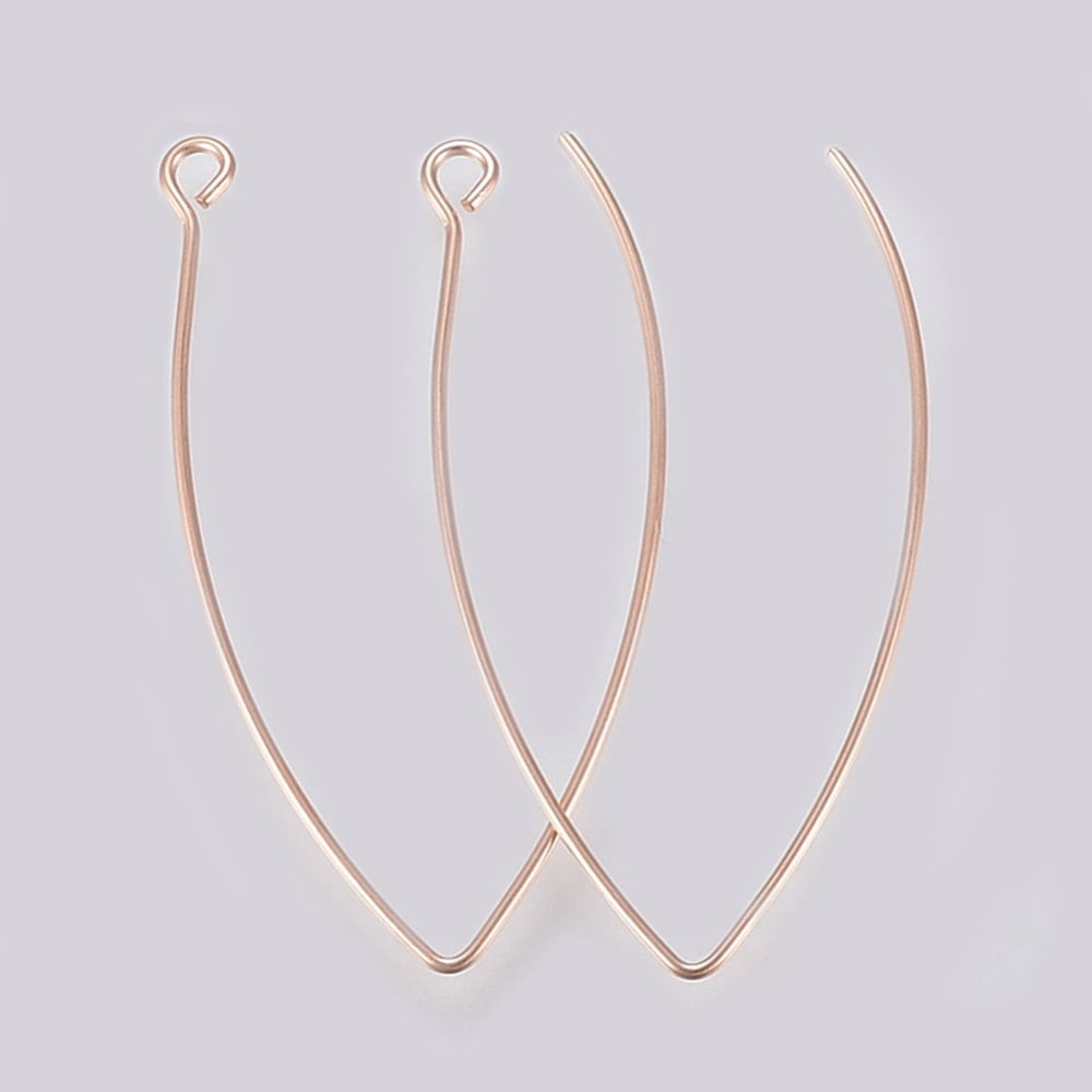 Ion Plating(IP) 304 Stainless Steel Earring Hooks Ear Wire with Horizontal Loop Rose golden 41x22x0.8mm Hole: 2.5mm 20 Gauge Pin: 0.8mm