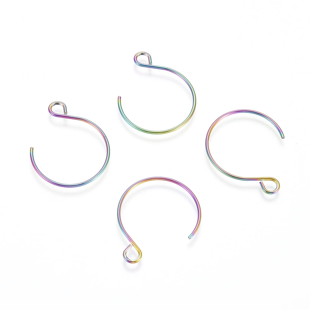 Ion Plating(IP) 304 Stainless Steel Earring Hooks with Horizontal Loop Rainbow color 22x18mm Hole: 2.5mm 20 Gauge Pin: 0.8mm