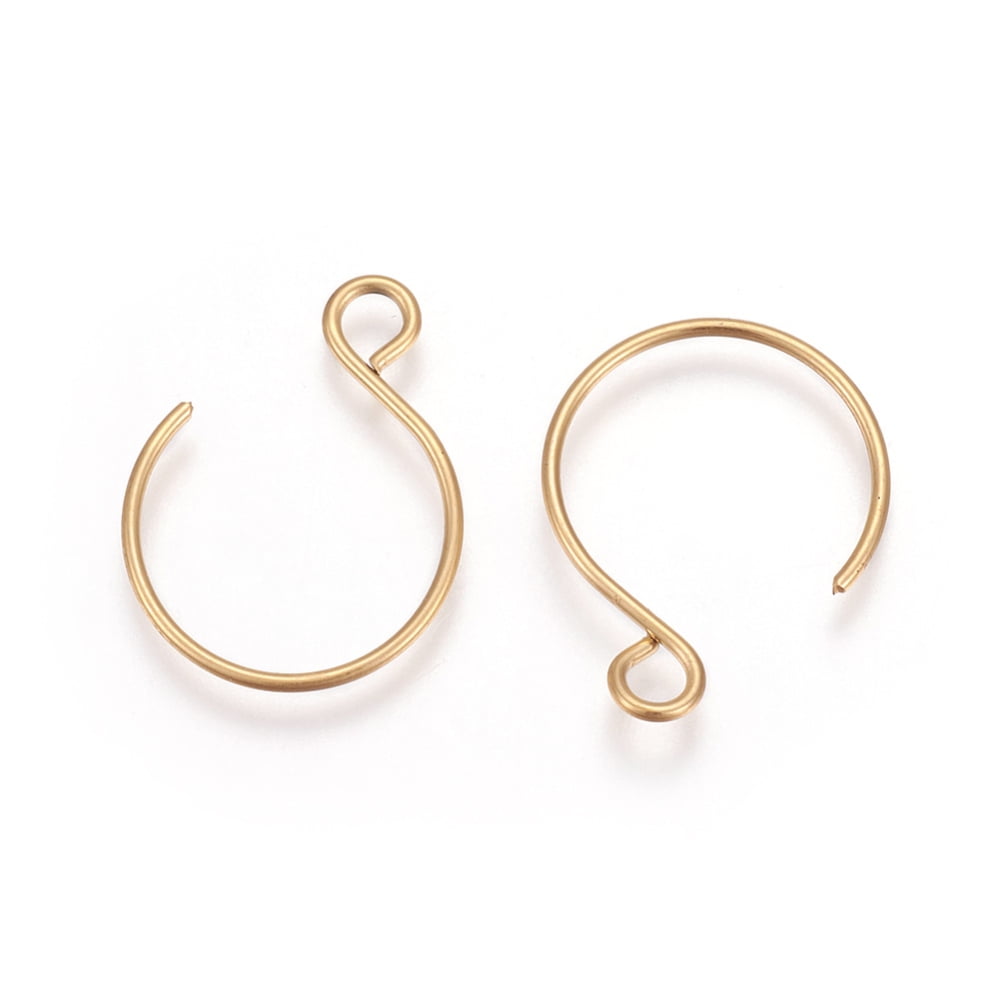 Ion Plating(IP) 304 Stainless Steel Earring Hooks with Horizontal Loop Real 18K Gold Plated 19x15mm Hole: 2mm 20 Gauge Pin: 0.8mm
