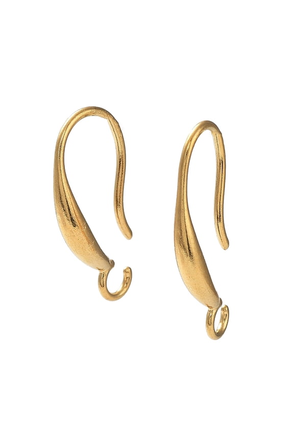 Ion Plating(IP) 304 Stainless Steel Earring Hooks with Open Loop Real 18K golden Plated 18.5x9.5mm Hole: 2mm Pin: 0.9mm