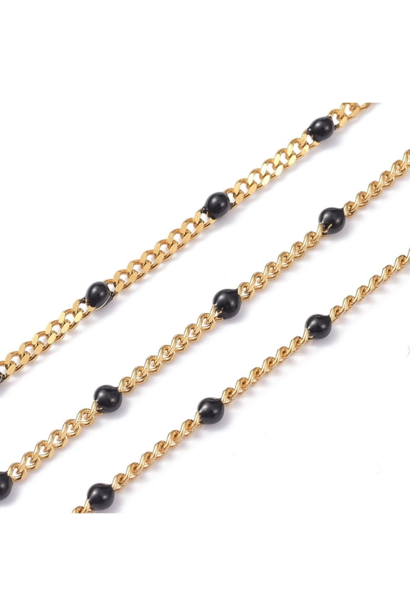 Ion Plating(IP) 304 Stainless Steel Enamel Curb Chains with Spool Soldered Faceted Black 2.5x2x0.8mm 32.80Feet/roll(10m/roll)