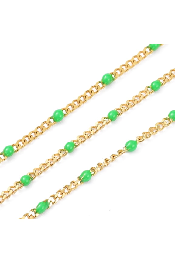 Ion Plating(IP) 304 Stainless Steel Enamel Curb Chains with Spool Soldered Faceted Spring Green 2.5x2x0.8mm 32.80Feet/roll(10m/roll)