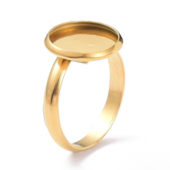 Ion Plating(IP) 304 Stainless Steel Finger Rings Components Pad Ring Base Findings Flat Round Real 18K Gold Plated Tray: 12mm 3mm