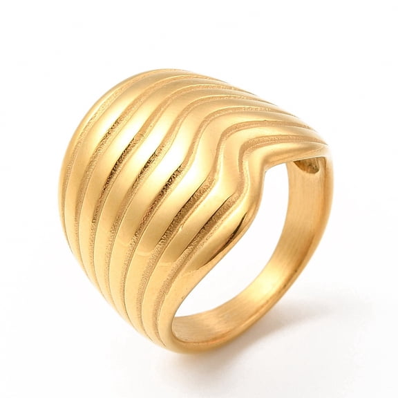 Ion Plating(IP) 304 Stainless Steel Finger Rings for Women Men Striped Wide Band Rings Real 18K golden Plated Inner Diameter: 17mm 3~18.5mm