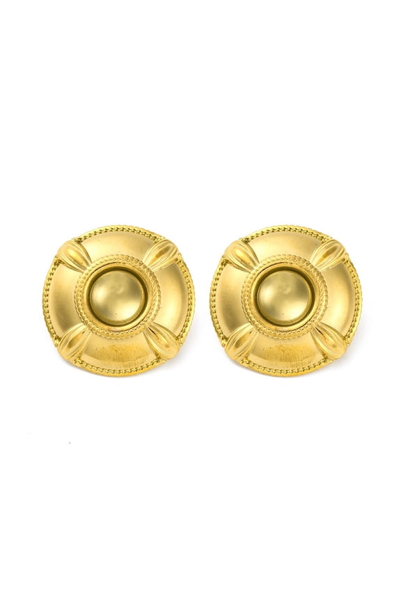 Ion Plating(IP) 304 Stainless Steel Flat Round Stud Earrings Real 18K Gold Plated 30.5x30.5mm