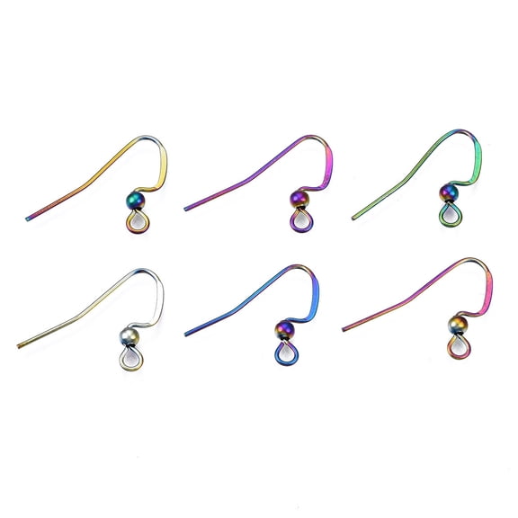 Ion Plating(IP) 304 Stainless Steel French Earring Hooks Flat Earring Hooks Ear Wire with Beads and Horizontal Loop Rainbow Color 17x21~23mm Hole: 2mm 22 Gauge Pin: 0.6mm bead: 3mm