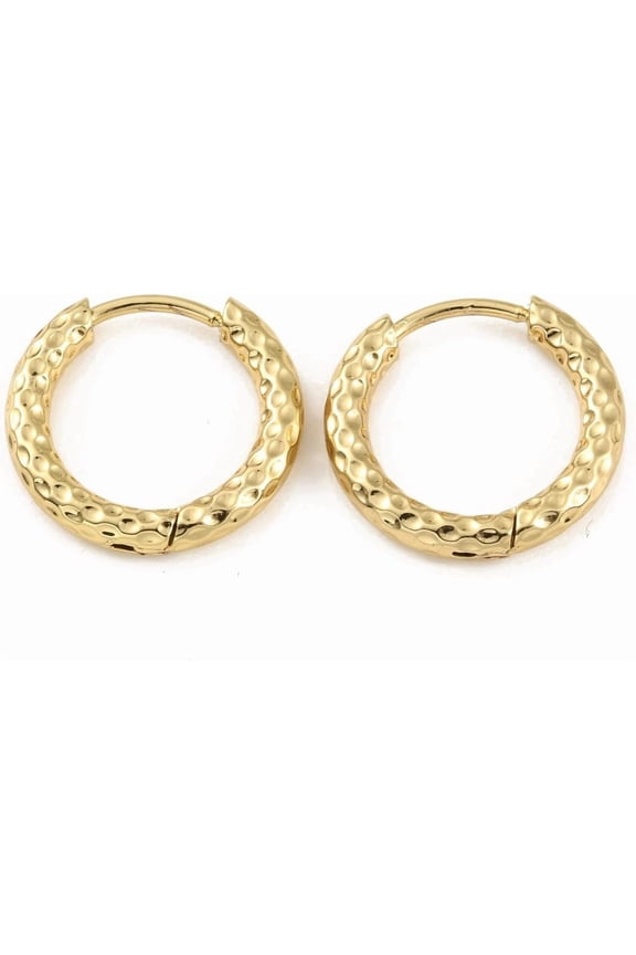Ion Plating(IP) 304 Stainless Steel Grooved Hoop Earrings Real 18K golden Plated 16.5x2.5mm Pin: 1mm