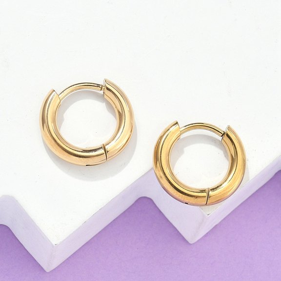 Ion Plating(IP) 304 Stainless Steel Huggie Hoop Earrings Hypoallergenic Earrings with 316 Surgical Stainless Steel Pin Golden 10 Gauge 12~13x2.5mm Pin: 1mm