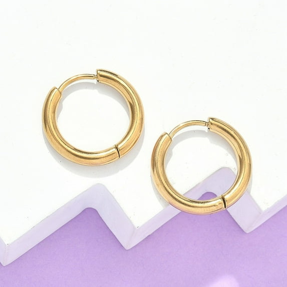 Ion Plating(IP) 304 Stainless Steel Huggie Hoop Earrings Hypoallergenic Earrings with 316 Surgical Stainless Steel Pin Golden 10 Gauge 17x2.5mm Pin: 1mm Inner Diameter: 12mm