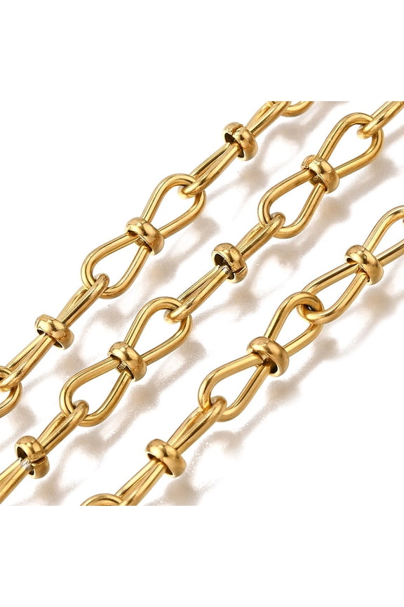 Ion Plating(IP) 304 Stainless Steel Infinity Link Chains Unwelded Real 18K golden Plated 19x6x5mm