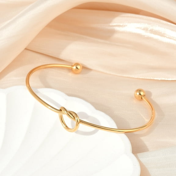Ion Plating(IP) 304 Stainless Steel Knot Cuff Bangles for Women Torque Bangles Real 18K golden Plated 0.2~1.15cm Inner Diameter: 2-1/2x1-3/4 inch(6.35x4.45cm)