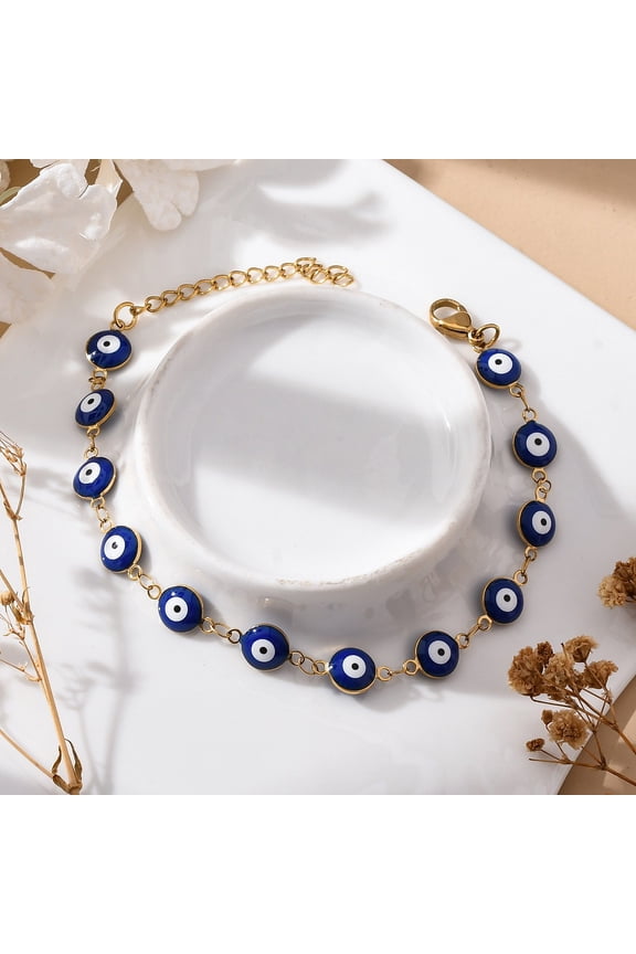 Ion Plating(IP) 304 Stainless Steel Link Bracelets Real 18k Gold Plated Blue 7-5/8 inch(19.5cm) for DIY
