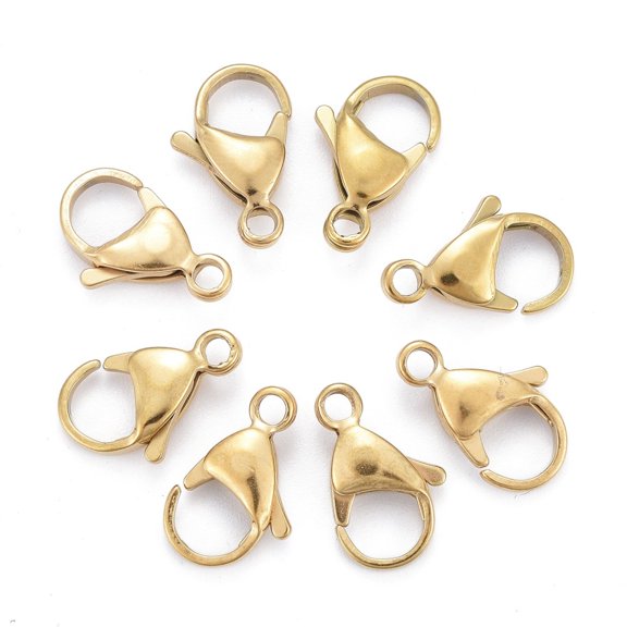 Ion Plating(IP) 304 Stainless Steel Lobster Claw Clasps Parrot Trigger Clasps Real 18K golden Plated 15x9x4.5mm Hole: 2mm