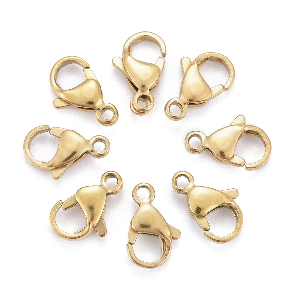 Ion Plating(IP) 304 Stainless Steel Lobster Claw Clasps Parrot Trigger Clasps Real 18k golden Plated 13x8x4mm Hole: 1.5mm