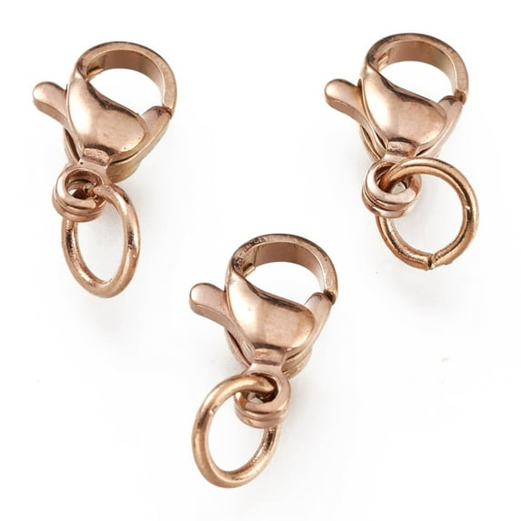 Ion Plating(IP) 304 Stainless Steel Lobster Claw Clasps With Jump Ring Rose Gold 10x7x3mm Hole: 3.2mm Jump Ring: 5x0.6mm