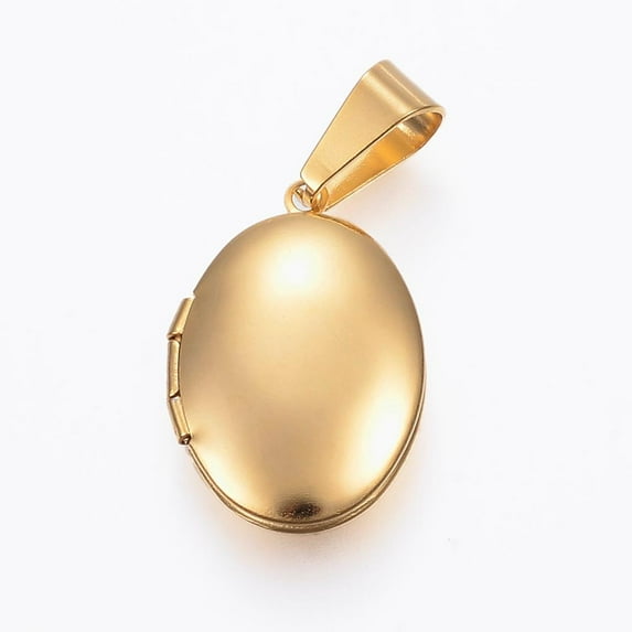 Ion Plating(IP) 304 Stainless Steel Locket Pendants Photo Frame Charms for Necklaces Oval Real 18k golden Plated 24x16x5mm Hole: 9x5mm Inner Size: 15x10.5mm