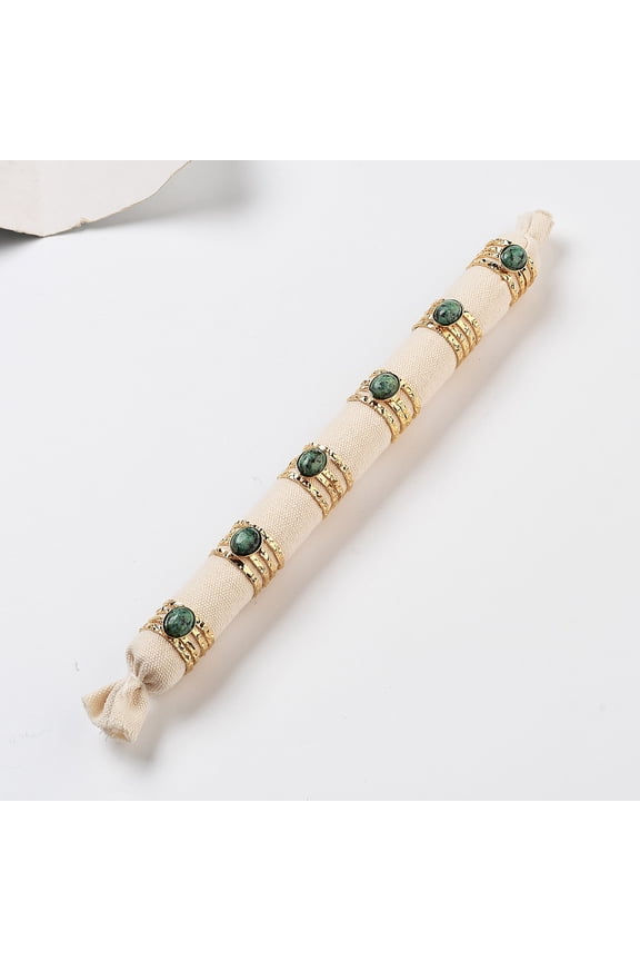 Ion Plating(IP) 304 Stainless Steel Multi-layer Open Cuff Rings Oval Natural African Turquoise(Jasper) Ring for Women Real 18K Gold Plated 12mm 6pcs/set
