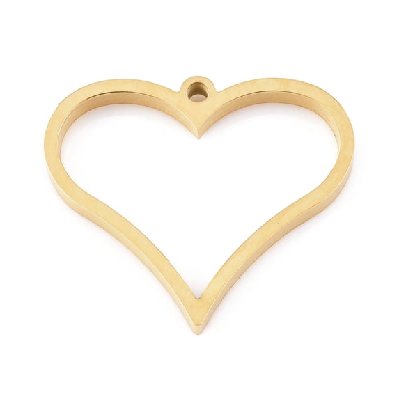 Ion Plating(IP) 304 Stainless Steel Open Back Bezel Pendants Double Sided Polishing For DIY UV Resin Epoxy Resin Pressed Flower Jewelry Heart Real 24K golden Plated 25x30x3mm Hole: 2mm