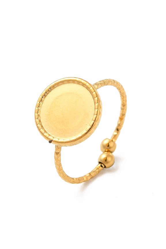 Ion Plating(IP) 304 Stainless Steel Open Cuff Ring Component Ring Settings Flat Round Real 18K Gold Plated Size 7 3/4(17.9mm) Tray: 10mm