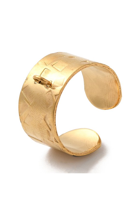 Ion Plating(IP) 304 Stainless Steel Open Cuff Ring Components Loop Ring Base Golden Hole: 2mm Szie 7(17.3mm)