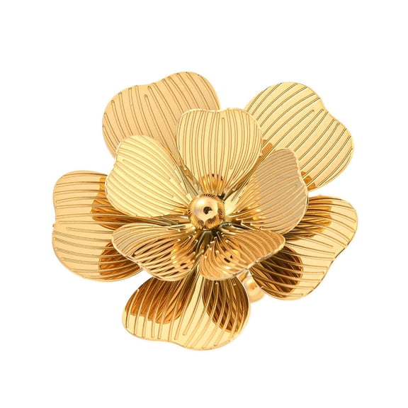 Ion Plating(IP) 304 Stainless Steel Open Cuff Ring for Women Flower Real 18K Gold Plated Inner Diameter: Adjustable