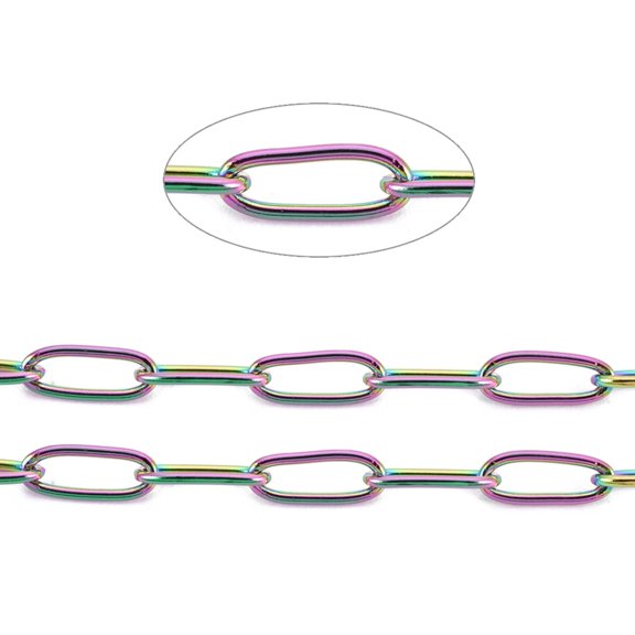 Ion Plating(IP) 304 Stainless Steel Paperclip Chains Soldered with Spool Rainbow Color 4.8x2.5x0.5mm 32.8 Feet(10m)/roll