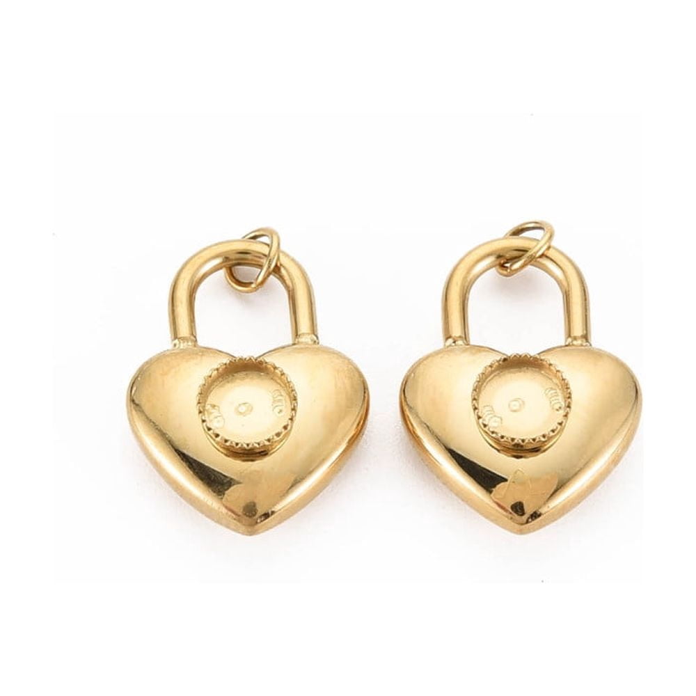 Ion Plating(IP) 304 Stainless Steel Pendant Enamel Settings with Jump Rings Heart Real 14K Gold Plated 18x13x6mm Jump Ring: 4x0.5mm