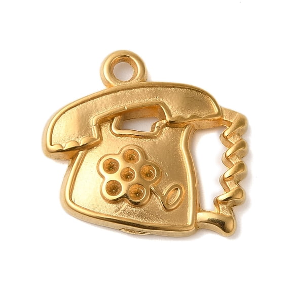 Ion Plating(IP) 304 Stainless Steel Pendant Rhinestone Settings Landline Telephone Real 18K golden Plated Fit for 1mm Rhinestone 17x19x3mm Hole: 1.6mm