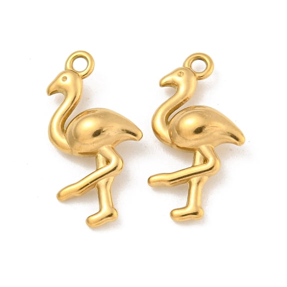 Ion Plating(IP) 304 Stainless Steel Pendants Flamingo Charms Real 18K Gold Plated 18.5x10x4mm Hole: 1.4~1.5mm