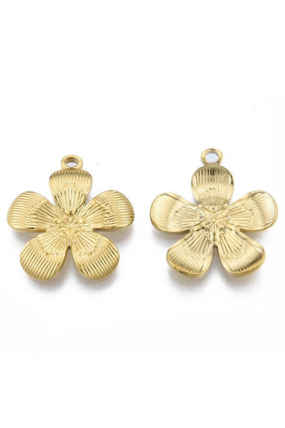 Ion Plating(IP) 304 Stainless Steel Pendants Flower Real 18K Gold Plated 27x24.5x3mm Hole: 1.8mm for DIY