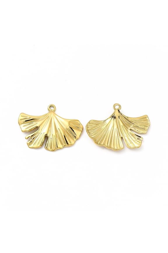 Ion Plating(IP) 304 Stainless Steel Pendants Ginkgo Leaf Charm Real 18K Gold Plated 22.5x30x2mm Hole: 1.4mm