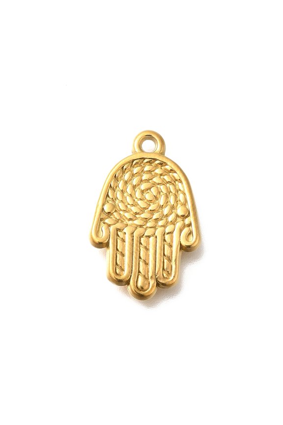 Ion Plating(IP) 304 Stainless Steel Pendants Hamsa Hand Charm Real 18K golden Plated 20.5x13x2.1mm Hole: 1.8mm 304 Stainless Steel