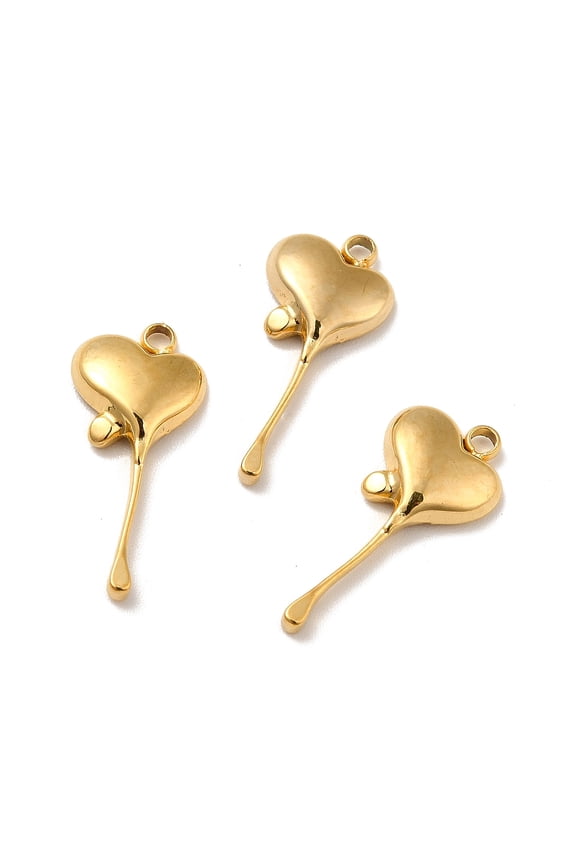 Ion Plating(IP) 304 Stainless Steel Pendants Melting Heart Charms Real 18K Gold Plated 19.5x9x2.5mm Hole: 1.5mm for DIY
