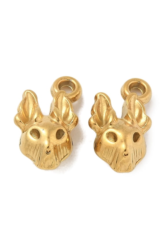 Ion Plating(IP) 304 Stainless Steel Pendants Rabbit Charm Real 18K golden Plated 17.5x10x7mm Hole: 1.7mm