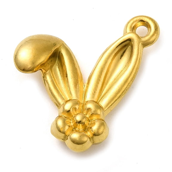 Ion Plating(IP) 304 Stainless Steel Pendants Rabbit Ears with Flower Charm Real 18K Gold Plated 22x22x5mm Hole: 2mm