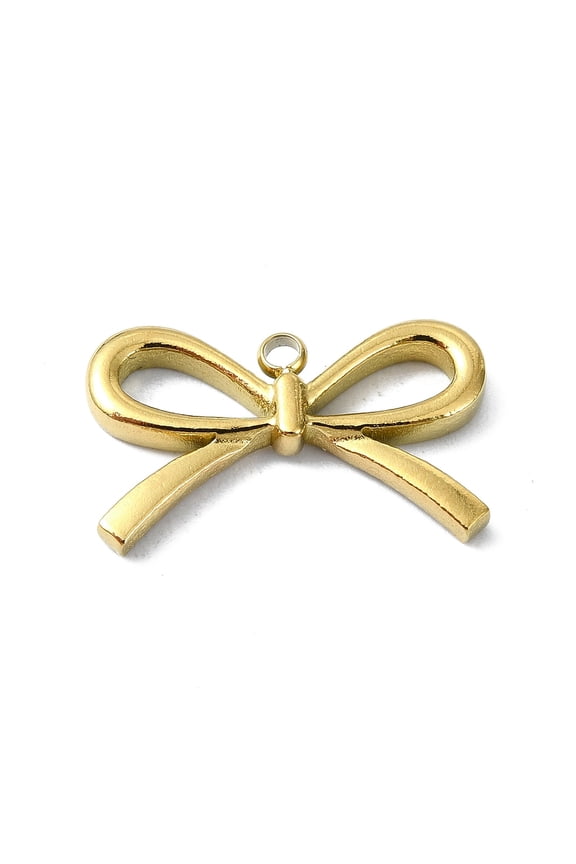 Ion Plating(IP) 304 Stainless Steel Pendants Real 18K Gold Plated Bowknot 11.5x19.5x2.5mm Hole: 1.4mm for DIY