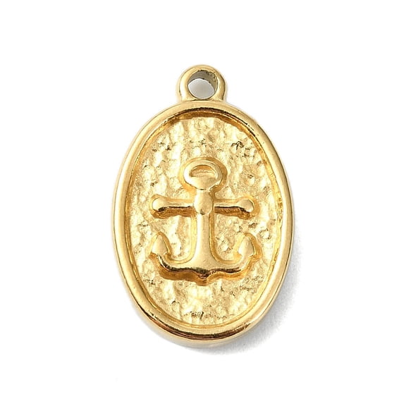 Ion Plating(IP) 304 Stainless Steel Pendants Real 18K Gold Plated Oval Anchor Helm 17x11x3mm Hole: 1.2mm