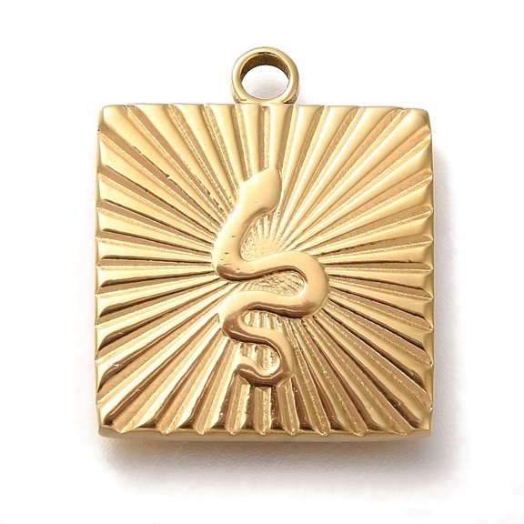 Ion Plating(IP) 304 Stainless Steel Pendants Square with Snake Charm Real 18K golden Plated 22x18.5x2.3mm Hole: 2.5mm