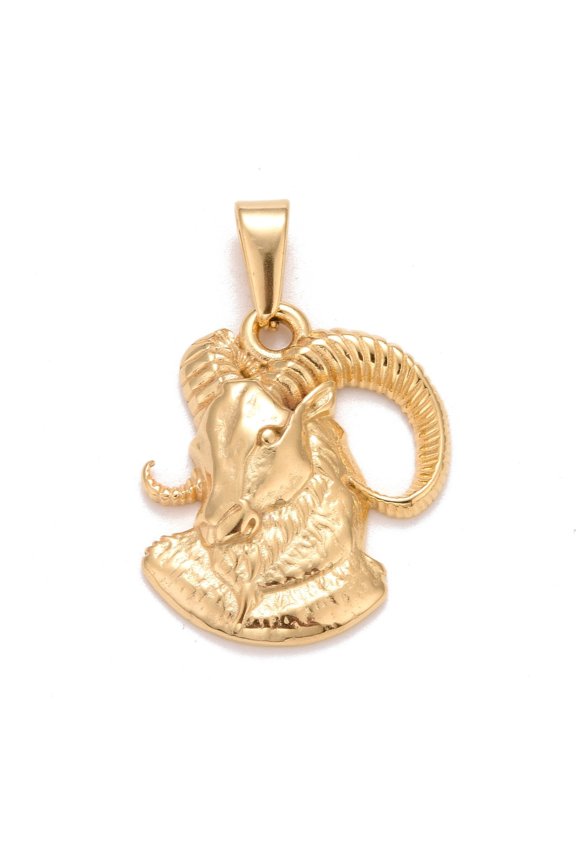 Ion Plating(IP) 304 Stainless Steel Pendants Textured Constellation/Zodiac Sign Aries 30x28.5x3.4mm Hole: 10x4.5mm
