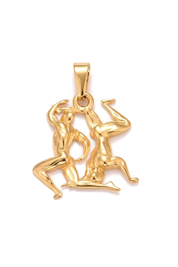 Ion Plating(IP) 304 Stainless Steel Pendants Textured Constellation/Zodiac Sign Gemini 31x29.5x3.3mm Hole: 10x4.5mm