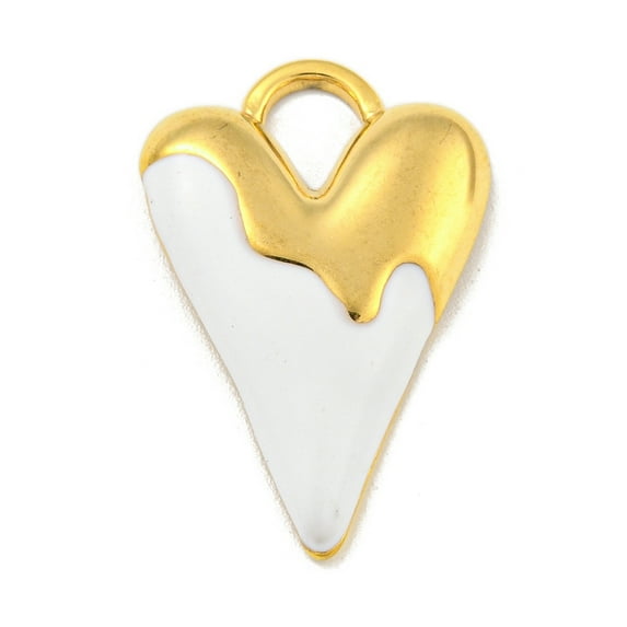 Ion Plating(IP) 304 Stainless Steel Pendants with Enamel Real 18K Gold Plated Heart Charm White 25x16.5x3mm Hole: 5x4mm