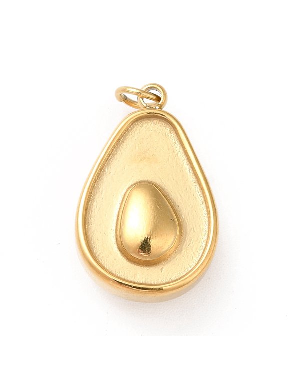 Ion Plating(IP) 304 Stainless Steel Pendants with Jump Ring Avocado Charms Real 14K Gold Plated 18x11.5x7mm Hole: 2.8mm