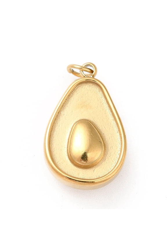 Ion Plating(IP) 304 Stainless Steel Pendants with Jump Ring Avocado Charms Real 14K Gold Plated 18x11.5x7mm Hole: 2.8mm