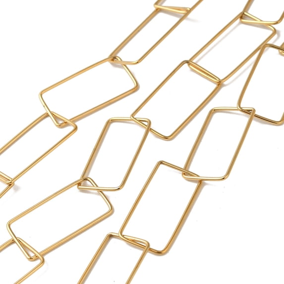 Ion Plating(IP) 304 Stainless Steel Rectangle Link Chains Soldered with Spool Real 18K golden Plated 25x13x1mm 10m/roll