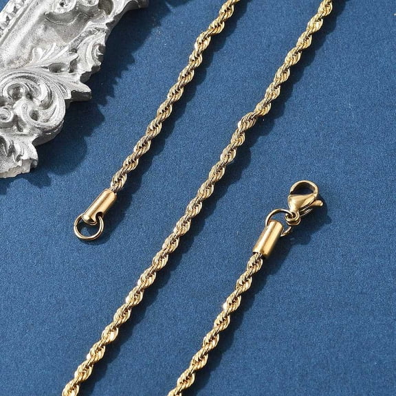 Ion Plating(IP) 304 Stainless Steel Rope Chain Necklaces Golden 19.7 inch(50cm) 3mm