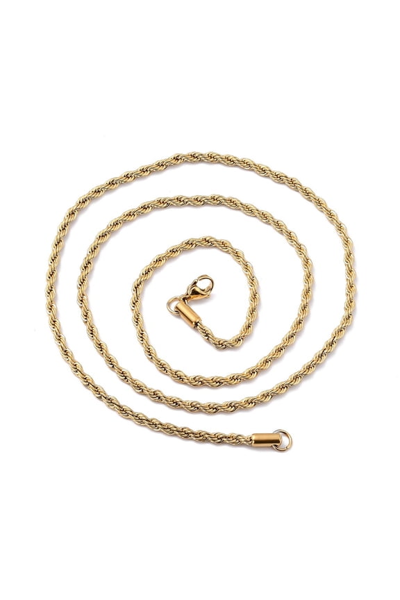 Ion Plating(IP) 304 Stainless Steel Rope Chain Necklaces with Lobster Claw Clasps Golden 23.62 inch(60cm) 3mm 10pcs
