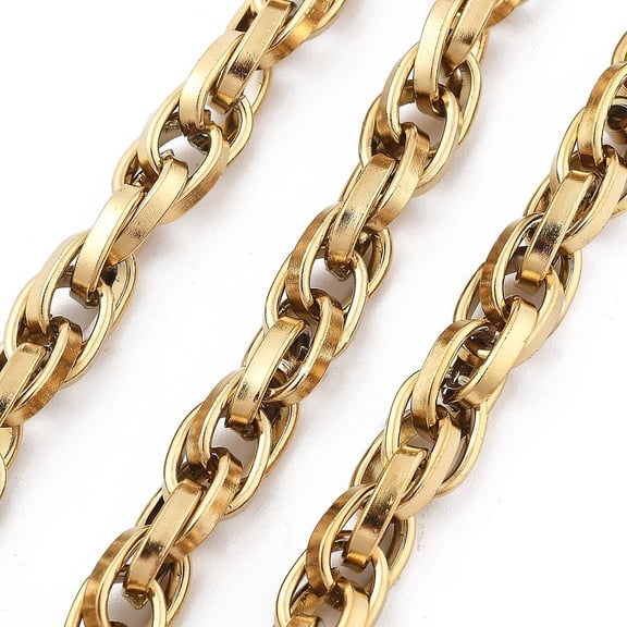 Ion Plating(IP) 304 Stainless Steel Rope Chains UnSoldered with Spool Real 18K golden Plated 10x7x2mm
